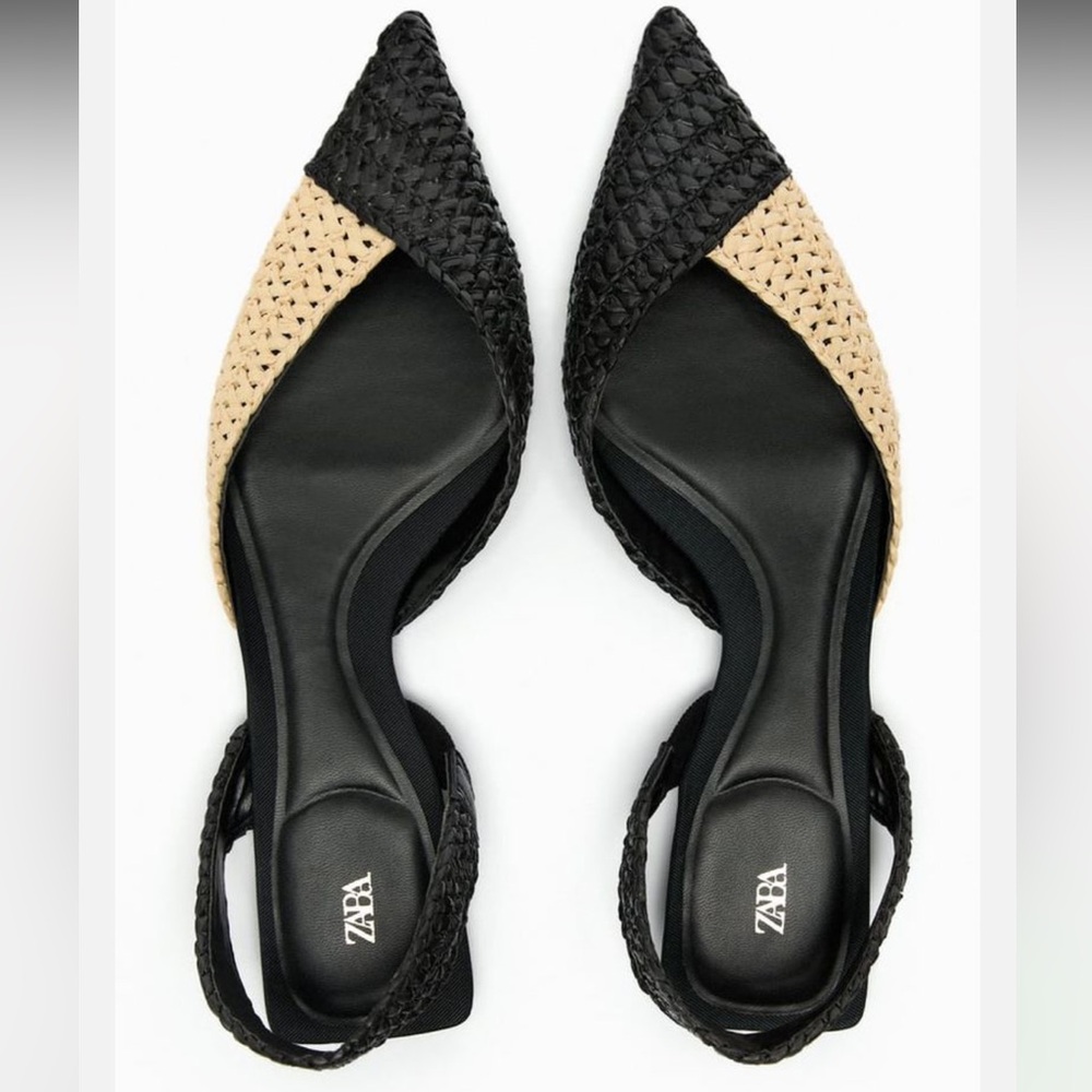 Zara Limited Edition Woven Raffia Slingback Flats